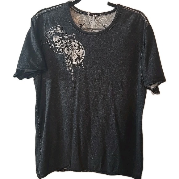 Affliction Graphic T-Shirt Size L Gray Double Sided Short Sleeve Y2K Distressed - Picture 6 of 7